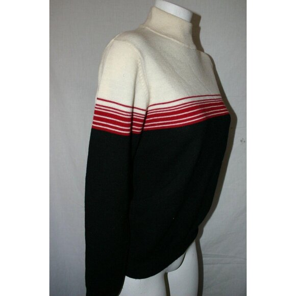 Vintage Charter Club Womens Woolmark Black Red Striped Turtleneck Sweater Medium - Picture 2 of 5